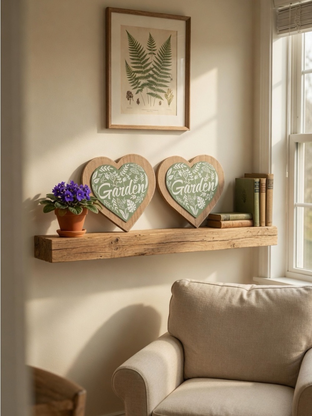 Heart-Shaped Garden Wood Decor Signs Green & Natural Wood